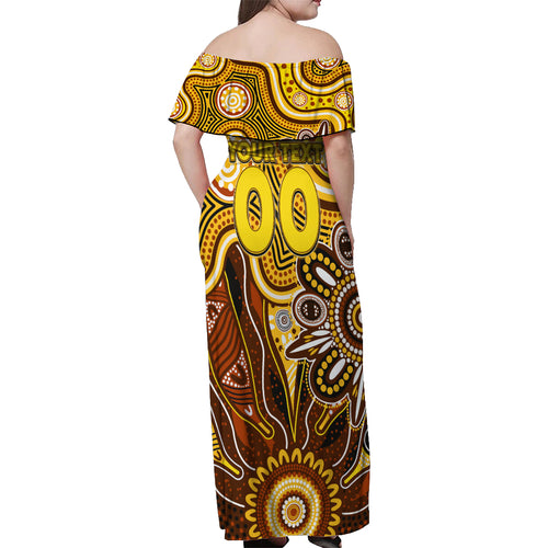 Personalised Hawks NAIDOC Week 2024 Off Shoulder Maxi Dress Aussie Aboriginal Art