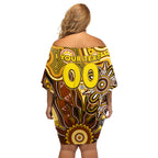 Personalised Hawks NAIDOC Week 2024 Off Shoulder Short Dress Aussie Aboriginal Art