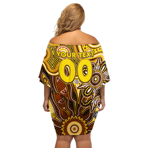 Personalised Hawks NAIDOC Week 2024 Off Shoulder Short Dress Aussie Aboriginal Art
