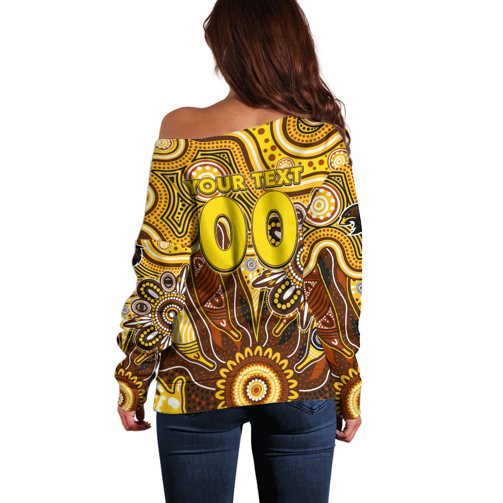 Personalised Hawks NAIDOC Week 2024 Off Shoulder Sweater Aussie Aboriginal Art