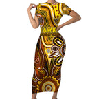 Personalised Hawks NAIDOC Week 2024 Short Sleeve Bodycon Dress Aussie Aboriginal Art