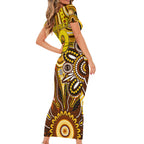 Personalised Hawks NAIDOC Week 2024 Short Sleeve Bodycon Dress Aussie Aboriginal Art