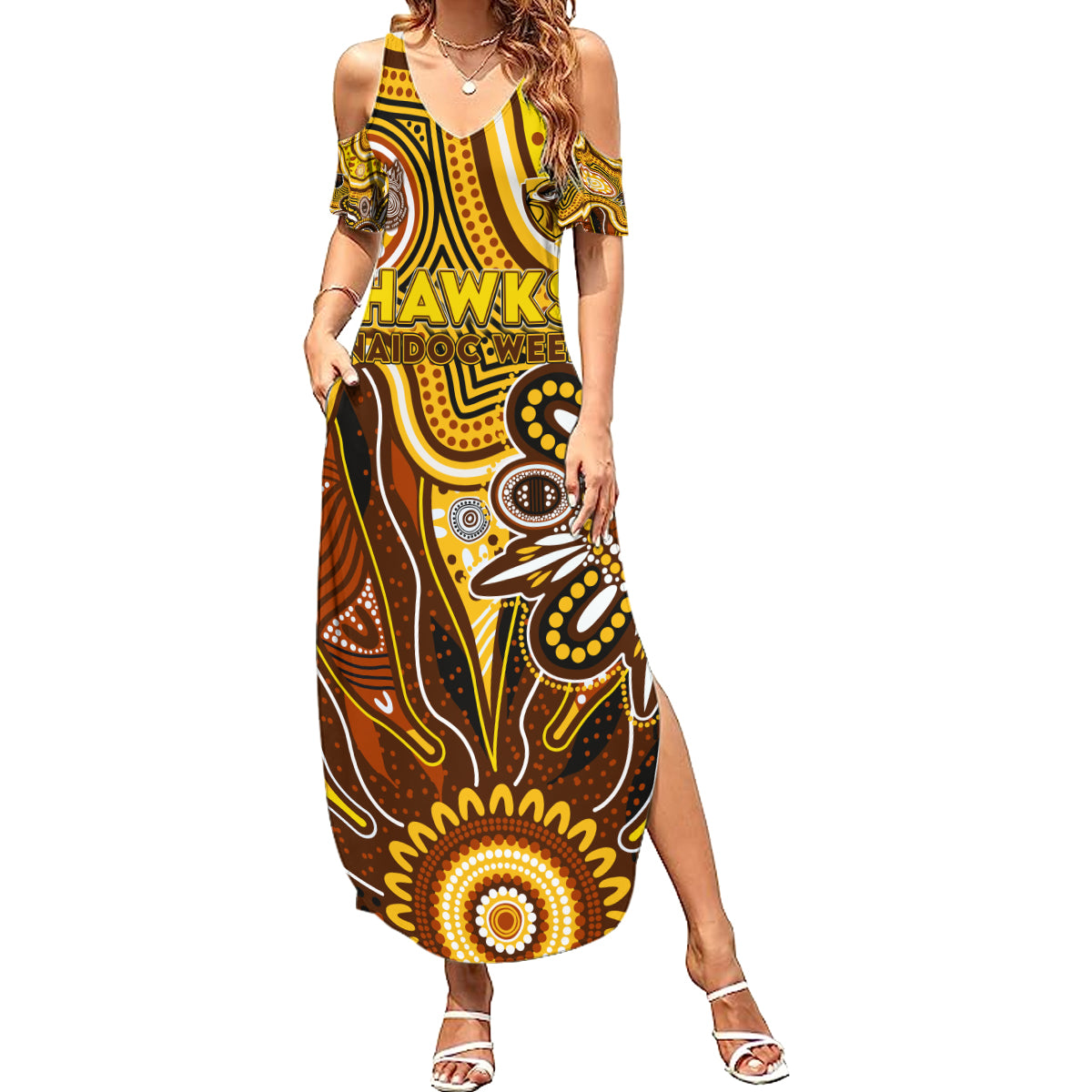 Personalised Hawks NAIDOC Week 2024 Summer Maxi Dress Aussie Aboriginal Art