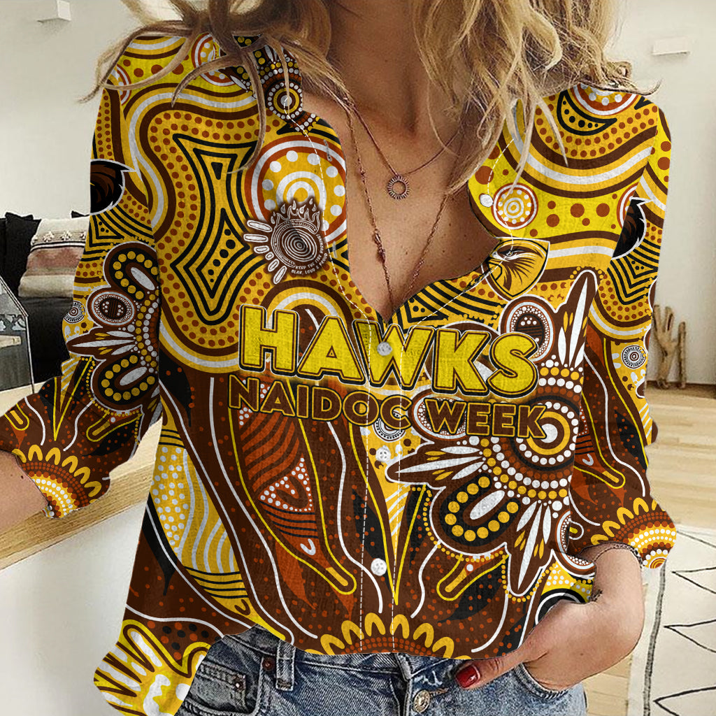 Personalised Hawks NAIDOC Week 2024 Women Casual Shirt Aussie Aboriginal Art