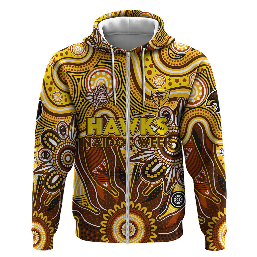 Personalised Hawks NAIDOC Week 2024 Zip Hoodie Aussie Aboriginal Art