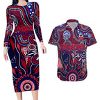 Personalised Demons NAIDOC Week 2024 Couples Matching Long Sleeve Bodycon Dress and Hawaiian Shirt Aussie Aboriginal Art