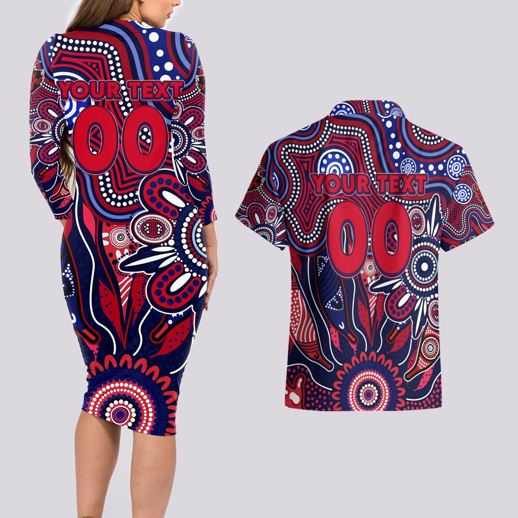 Personalised Demons NAIDOC Week 2024 Couples Matching Long Sleeve Bodycon Dress and Hawaiian Shirt Aussie Aboriginal Art