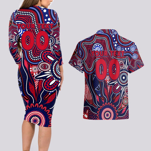 Personalised Demons NAIDOC Week 2024 Couples Matching Long Sleeve Bodycon Dress and Hawaiian Shirt Aussie Aboriginal Art