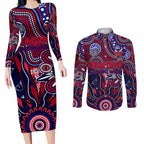 Personalised Demons NAIDOC Week 2024 Couples Matching Long Sleeve Bodycon Dress and Long Sleeve Button Shirt Aussie Aboriginal Art