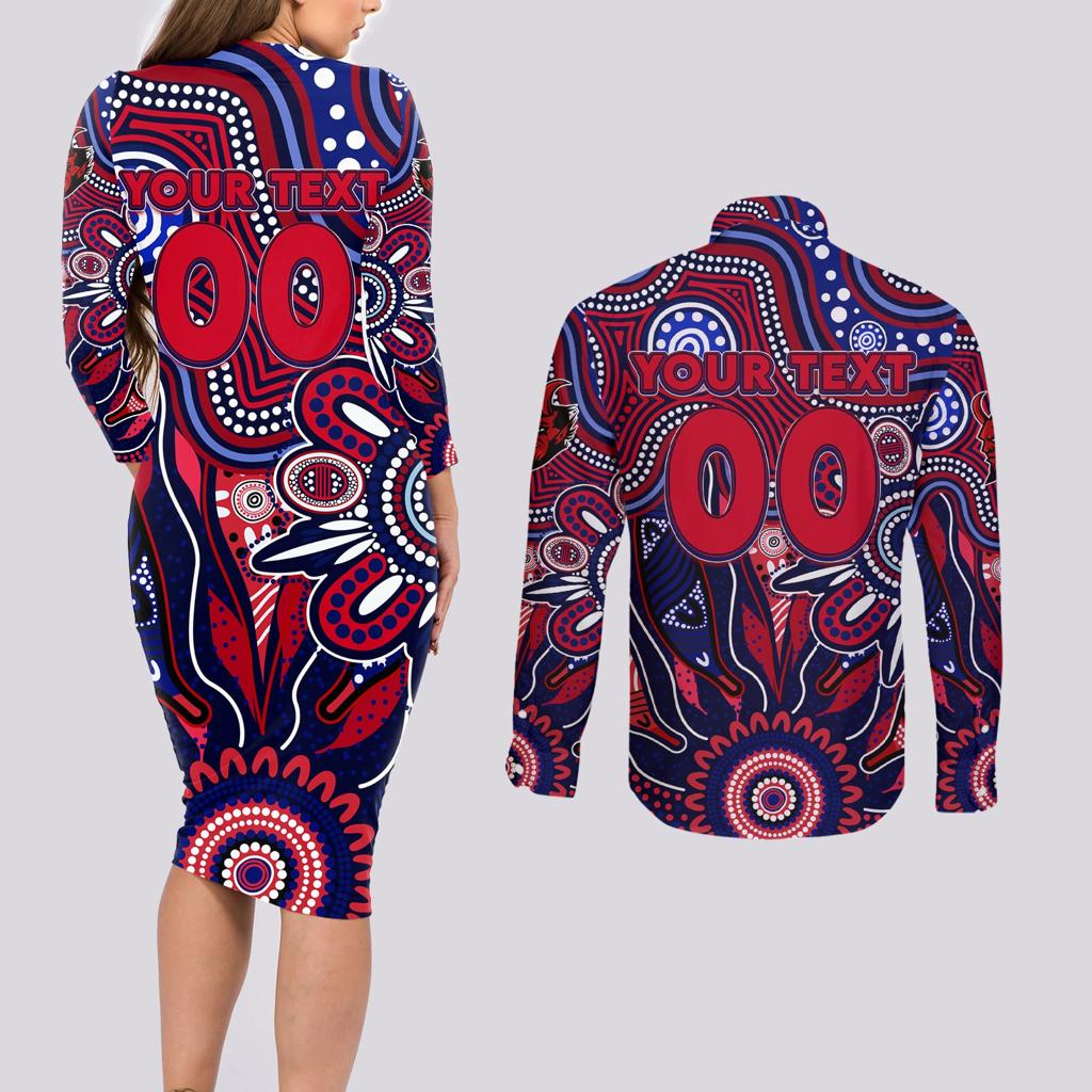 Personalised Demons NAIDOC Week 2024 Couples Matching Long Sleeve Bodycon Dress and Long Sleeve Button Shirt Aussie Aboriginal Art