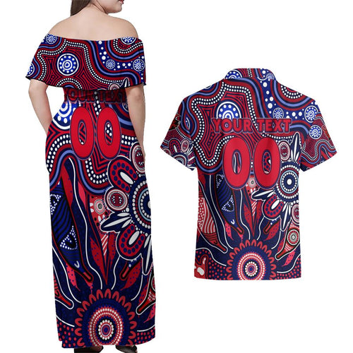 Personalised Demons NAIDOC Week 2024 Couples Matching Off Shoulder Maxi Dress and Hawaiian Shirt Aussie Aboriginal Art