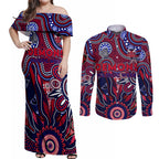 Personalised Demons NAIDOC Week 2024 Couples Matching Off Shoulder Maxi Dress and Long Sleeve Button Shirt Aussie Aboriginal Art