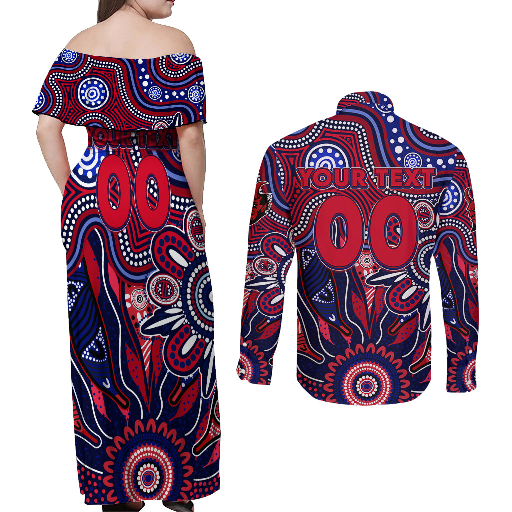 Personalised Demons NAIDOC Week 2024 Couples Matching Off Shoulder Maxi Dress and Long Sleeve Button Shirt Aussie Aboriginal Art