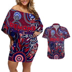 Personalised Demons NAIDOC Week 2024 Couples Matching Off Shoulder Short Dress and Hawaiian Shirt Aussie Aboriginal Art