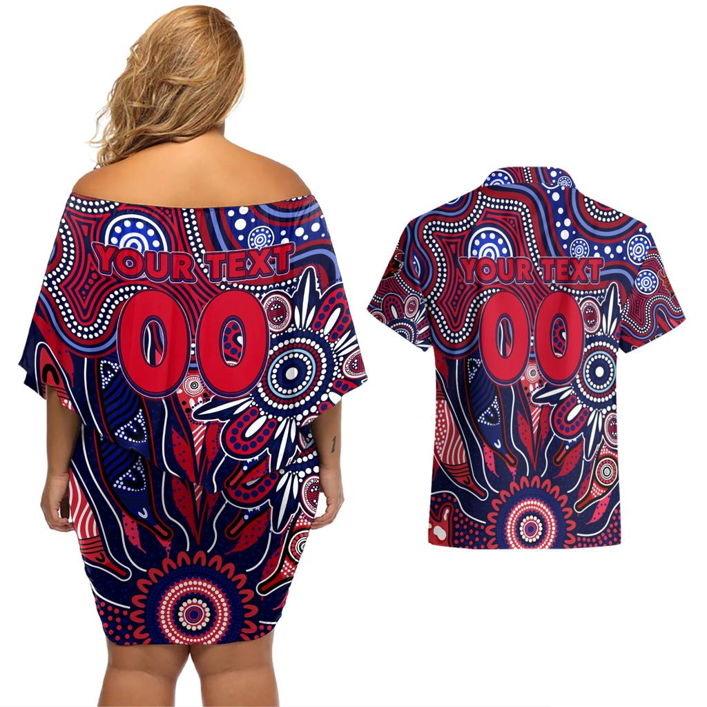 Personalised Demons NAIDOC Week 2024 Couples Matching Off Shoulder Short Dress and Hawaiian Shirt Aussie Aboriginal Art