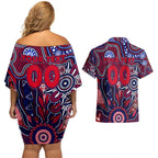 Personalised Demons NAIDOC Week 2024 Couples Matching Off Shoulder Short Dress and Hawaiian Shirt Aussie Aboriginal Art