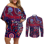 Personalised Demons NAIDOC Week 2024 Couples Matching Off Shoulder Short Dress and Long Sleeve Button Shirt Aussie Aboriginal Art
