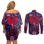 Personalised Demons NAIDOC Week 2024 Couples Matching Off Shoulder Short Dress and Long Sleeve Button Shirt Aussie Aboriginal Art