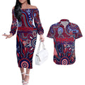 Personalised Demons NAIDOC Week 2024 Couples Matching Off The Shoulder Long Sleeve Dress and Hawaiian Shirt Aussie Aboriginal Art