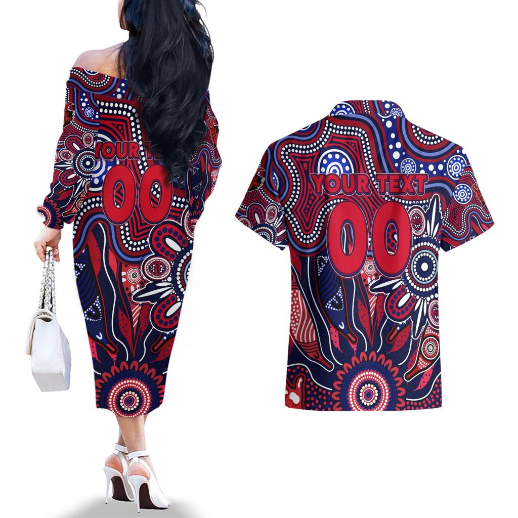 Personalised Demons NAIDOC Week 2024 Couples Matching Off The Shoulder Long Sleeve Dress and Hawaiian Shirt Aussie Aboriginal Art