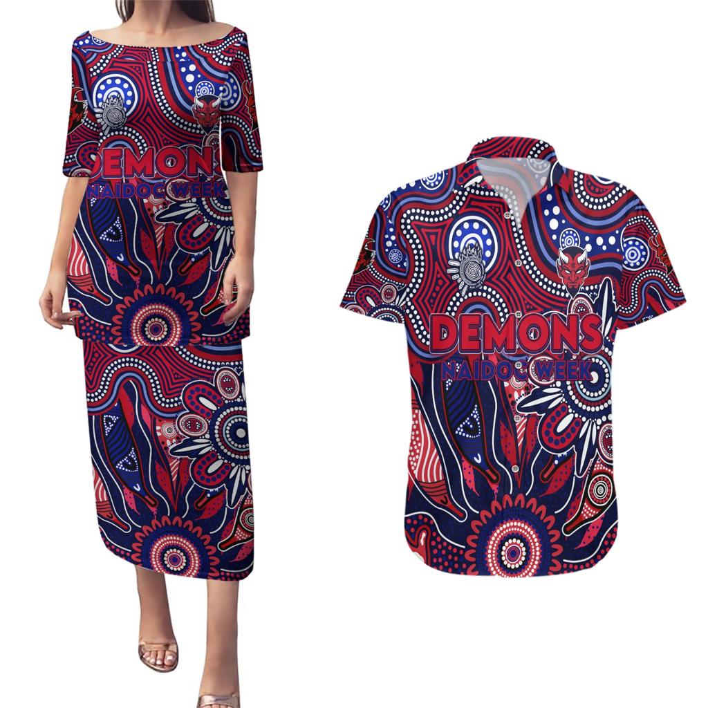 Personalised Demons NAIDOC Week 2024 Couples Matching Puletasi and Hawaiian Shirt Aussie Aboriginal Art