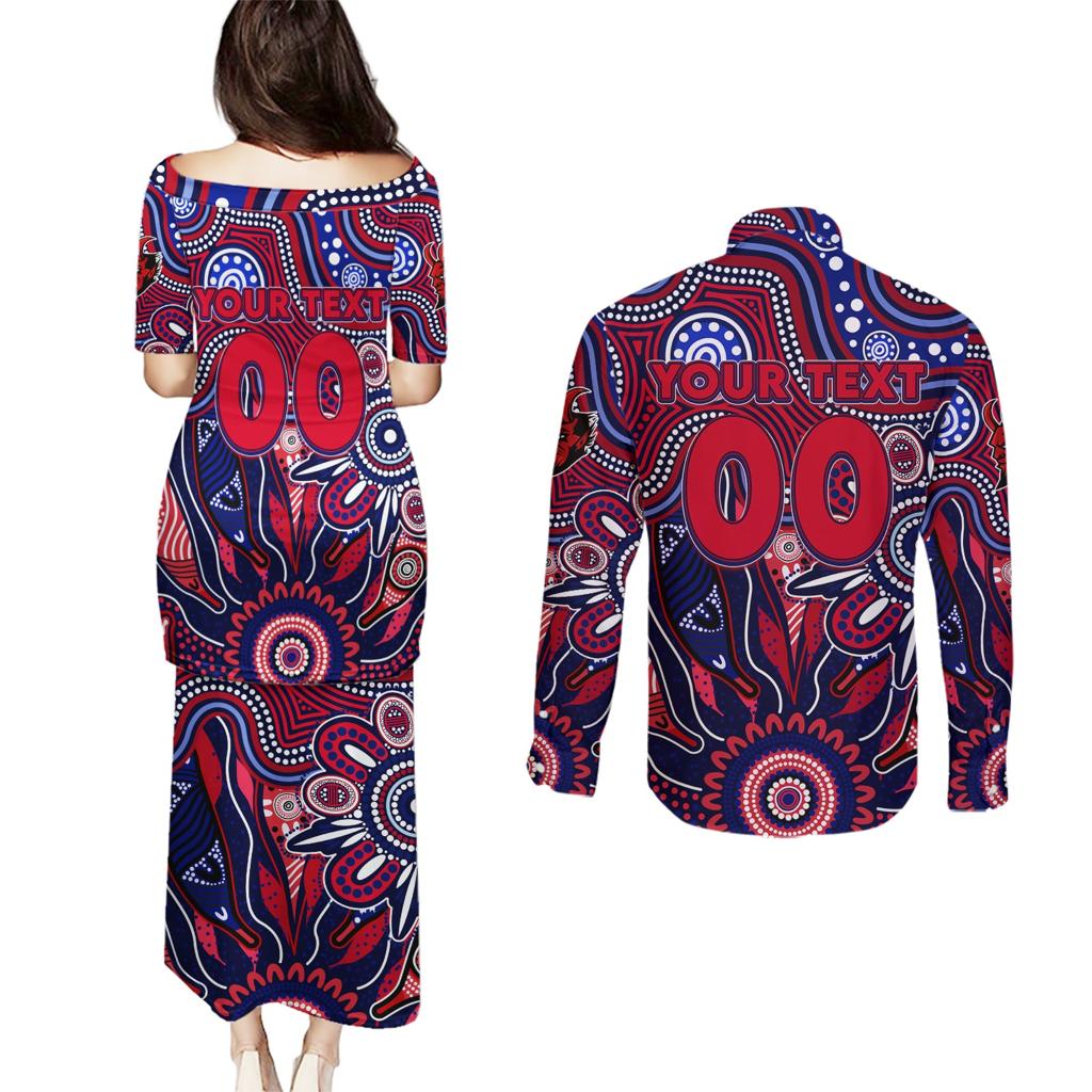 Personalised Demons NAIDOC Week 2024 Couples Matching Puletasi and Long Sleeve Button Shirt Aussie Aboriginal Art