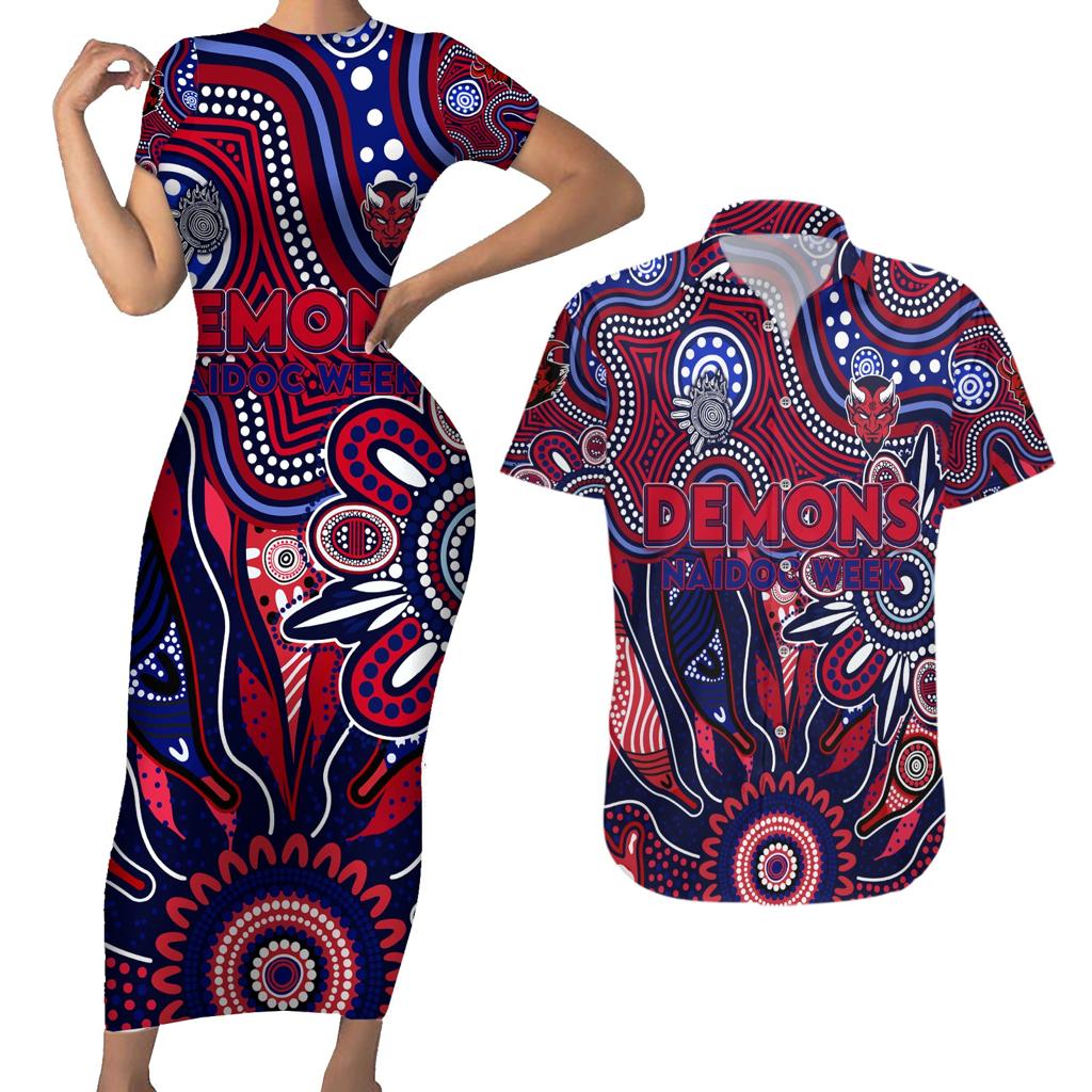 Personalised Demons NAIDOC Week 2024 Couples Matching Short Sleeve Bodycon Dress and Hawaiian Shirt Aussie Aboriginal Art
