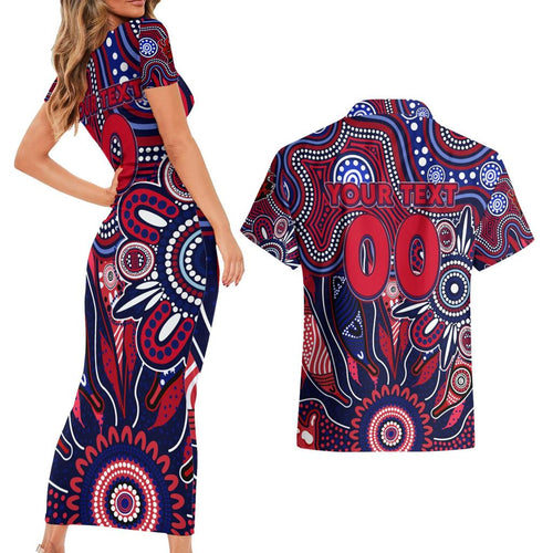 Personalised Demons NAIDOC Week 2024 Couples Matching Short Sleeve Bodycon Dress and Hawaiian Shirt Aussie Aboriginal Art