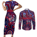 Personalised Demons NAIDOC Week 2024 Couples Matching Short Sleeve Bodycon Dress and Long Sleeve Button Shirt Aussie Aboriginal Art