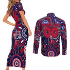 Personalised Demons NAIDOC Week 2024 Couples Matching Short Sleeve Bodycon Dress and Long Sleeve Button Shirt Aussie Aboriginal Art