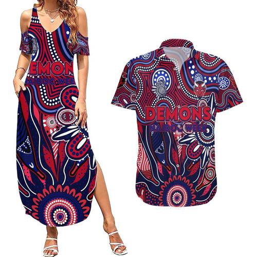 Personalised Demons NAIDOC Week 2024 Couples Matching Summer Maxi Dress and Hawaiian Shirt Aussie Aboriginal Art