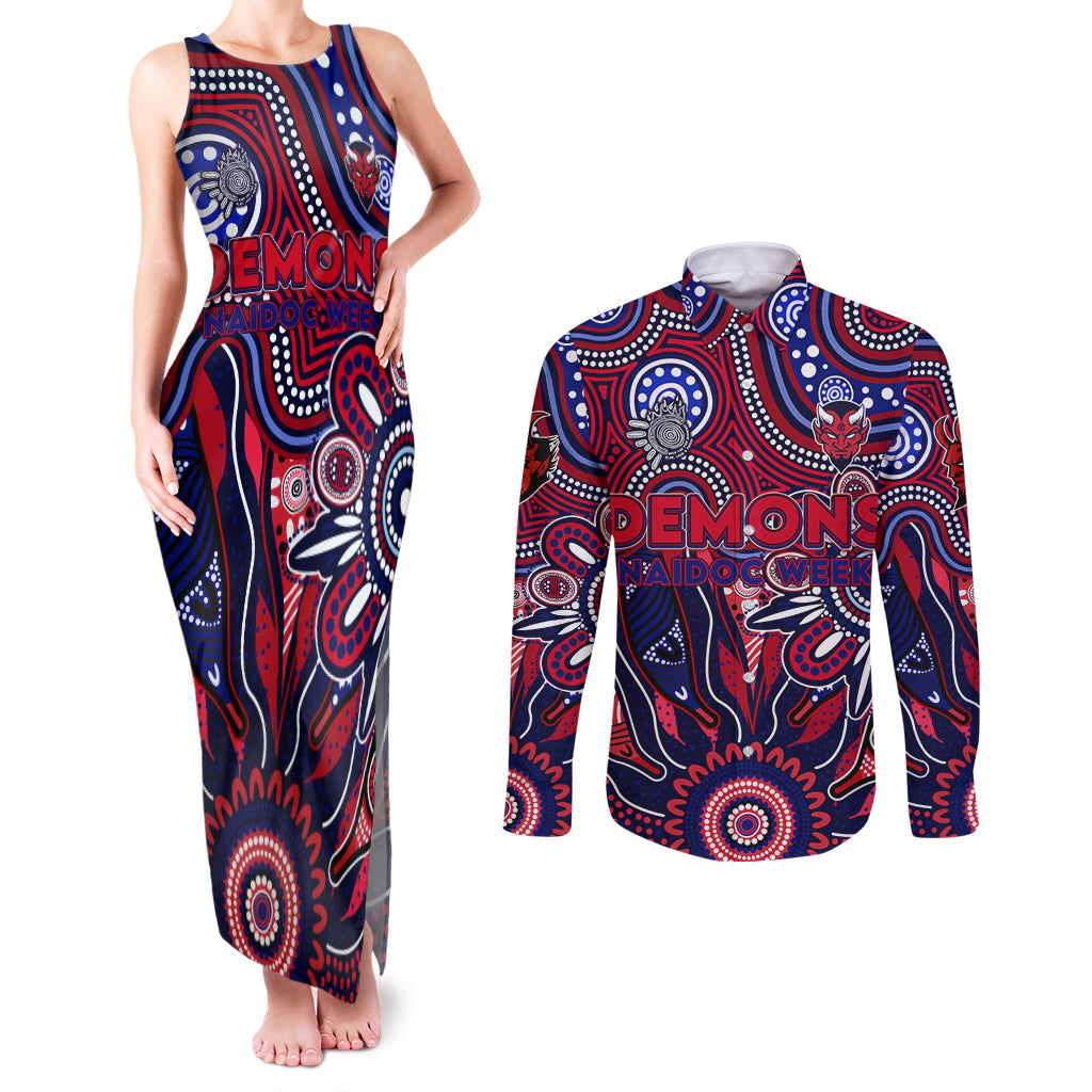 Personalised Demons NAIDOC Week 2024 Couples Matching Tank Maxi Dress and Long Sleeve Button Shirt Aussie Aboriginal Art