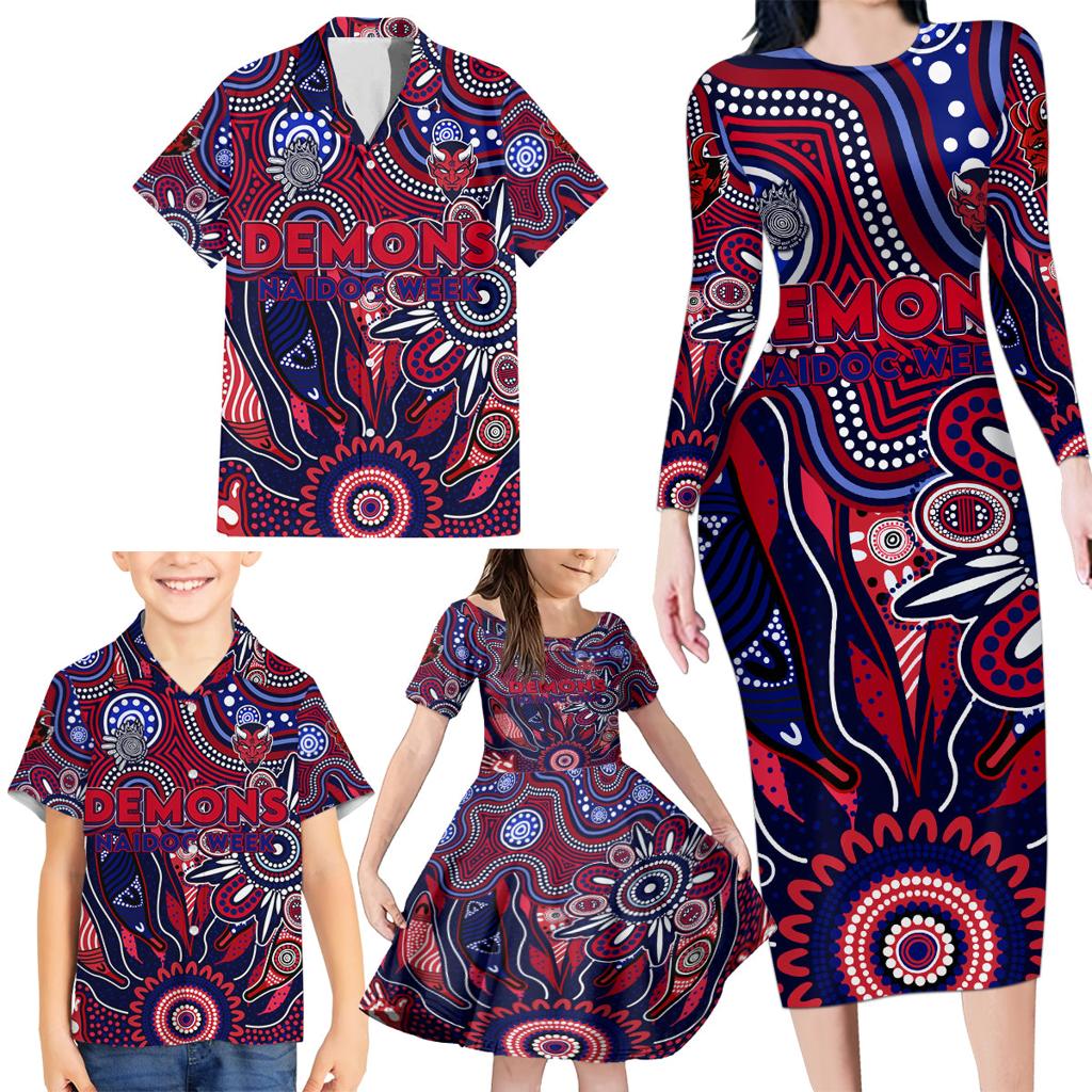 Personalised Demons NAIDOC Week 2024 Family Matching Long Sleeve Bodycon Dress and Hawaiian Shirt Aussie Aboriginal Art