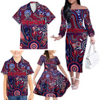 Personalised Demons NAIDOC Week 2024 Family Matching Off The Shoulder Long Sleeve Dress and Hawaiian Shirt Aussie Aboriginal Art