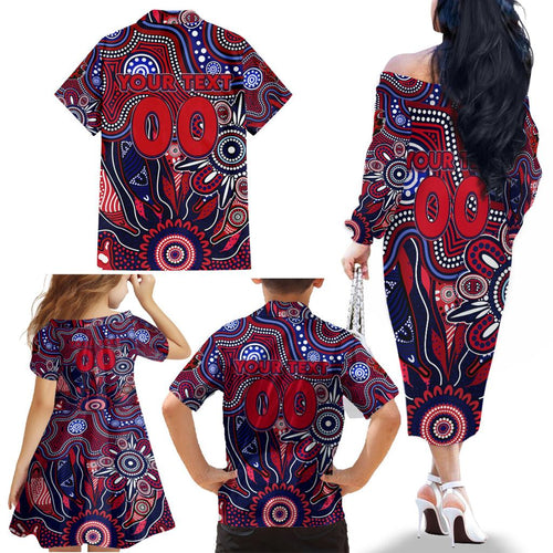 Personalised Demons NAIDOC Week 2024 Family Matching Off The Shoulder Long Sleeve Dress and Hawaiian Shirt Aussie Aboriginal Art