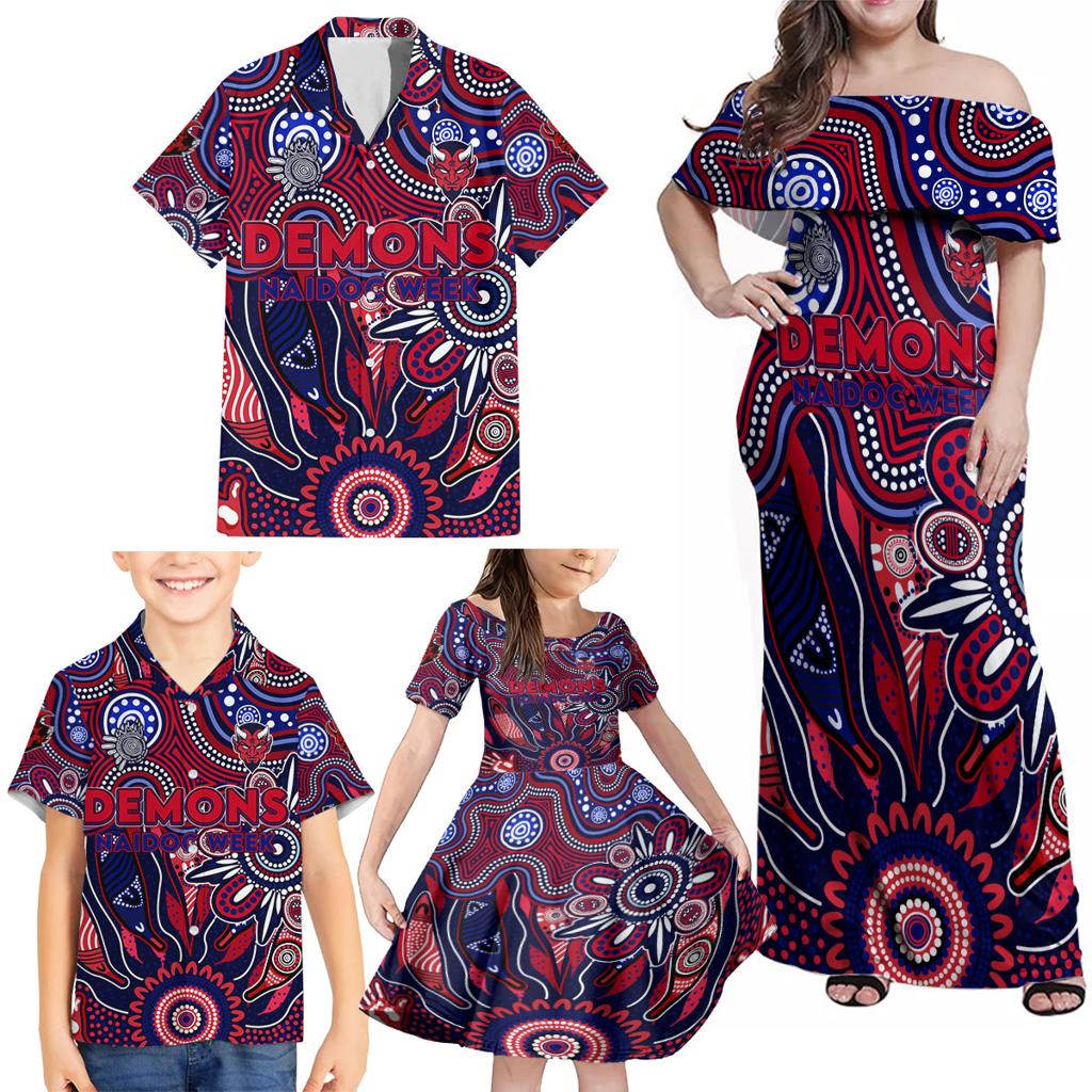 Personalised Demons NAIDOC Week 2024 Family Matching Off Shoulder Maxi Dress and Hawaiian Shirt Aussie Aboriginal Art