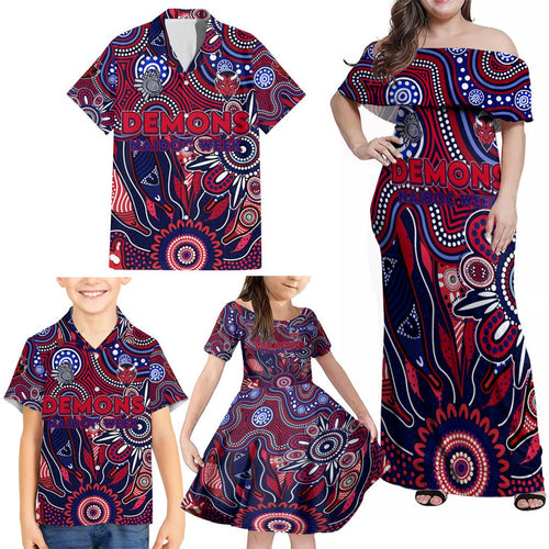 Personalised Demons NAIDOC Week 2024 Family Matching Off Shoulder Maxi Dress and Hawaiian Shirt Aussie Aboriginal Art