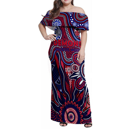 Personalised Demons NAIDOC Week 2024 Family Matching Off Shoulder Maxi Dress and Hawaiian Shirt Aussie Aboriginal Art