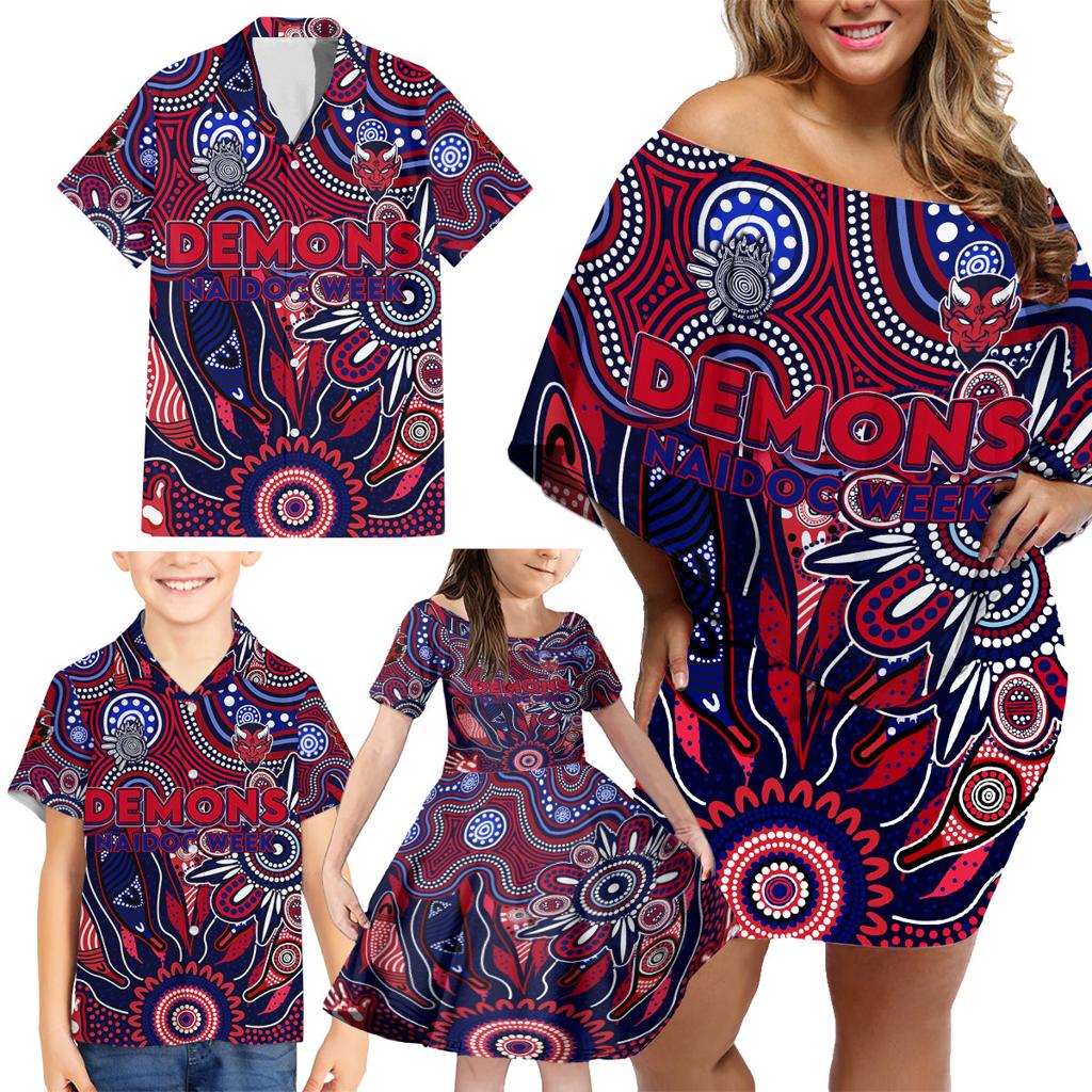 Personalised Demons NAIDOC Week 2024 Family Matching Off Shoulder Short Dress and Hawaiian Shirt Aussie Aboriginal Art