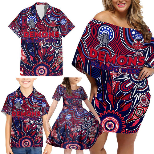 Personalised Demons NAIDOC Week 2024 Family Matching Off Shoulder Short Dress and Hawaiian Shirt Aussie Aboriginal Art