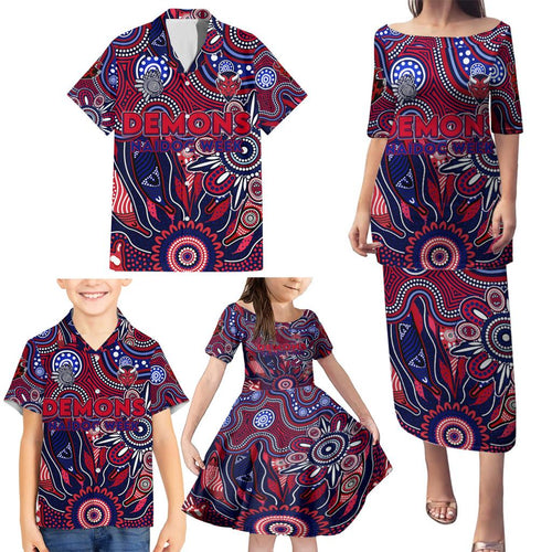 Personalised Demons NAIDOC Week 2024 Family Matching Puletasi and Hawaiian Shirt Aussie Aboriginal Art