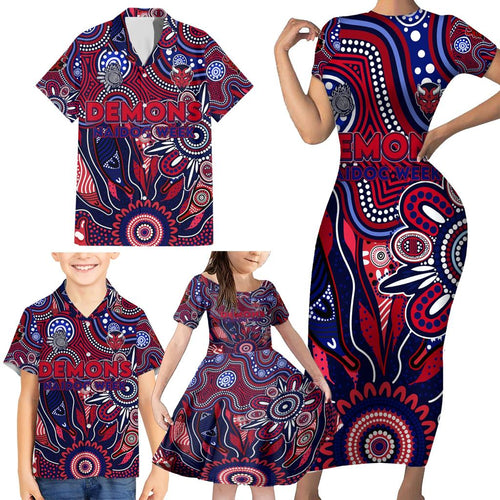 Personalised Demons NAIDOC Week 2024 Family Matching Short Sleeve Bodycon Dress and Hawaiian Shirt Aussie Aboriginal Art