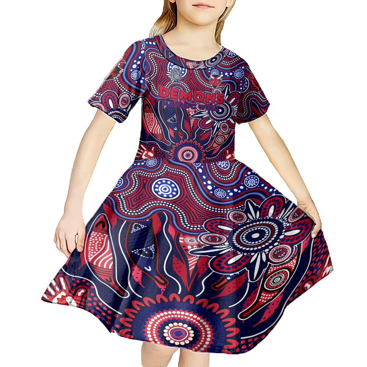 Personalised Demons NAIDOC Week 2024 Kid Short Sleeve Dress Aussie Aboriginal Art