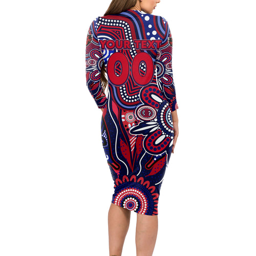 Personalised Demons NAIDOC Week 2024 Long Sleeve Bodycon Dress Aussie Aboriginal Art