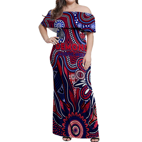 Personalised Demons NAIDOC Week 2024 Off Shoulder Maxi Dress Aussie Aboriginal Art