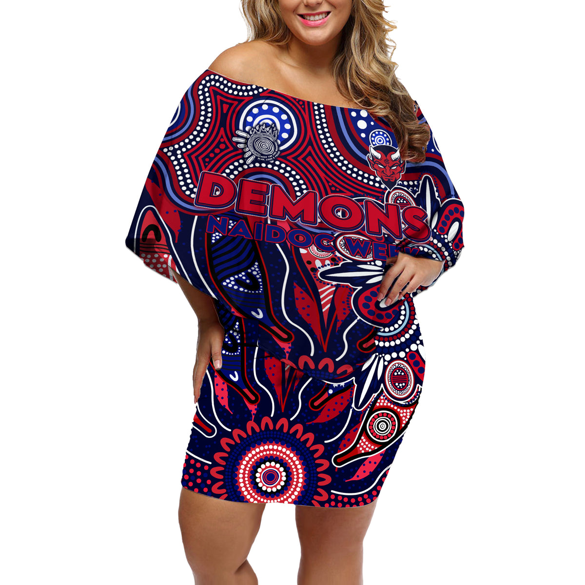Personalised Demons NAIDOC Week 2024 Off Shoulder Short Dress Aussie Aboriginal Art