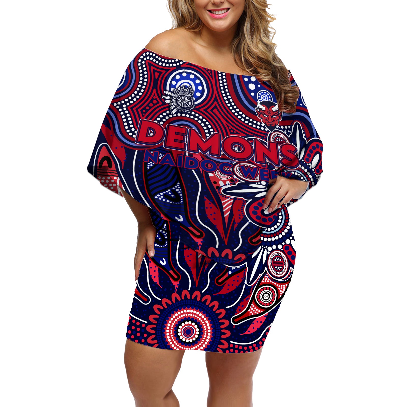 Personalised Demons NAIDOC Week 2024 Off Shoulder Short Dress Aussie Aboriginal Art
