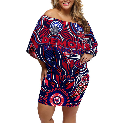 Personalised Demons NAIDOC Week 2024 Off Shoulder Short Dress Aussie Aboriginal Art