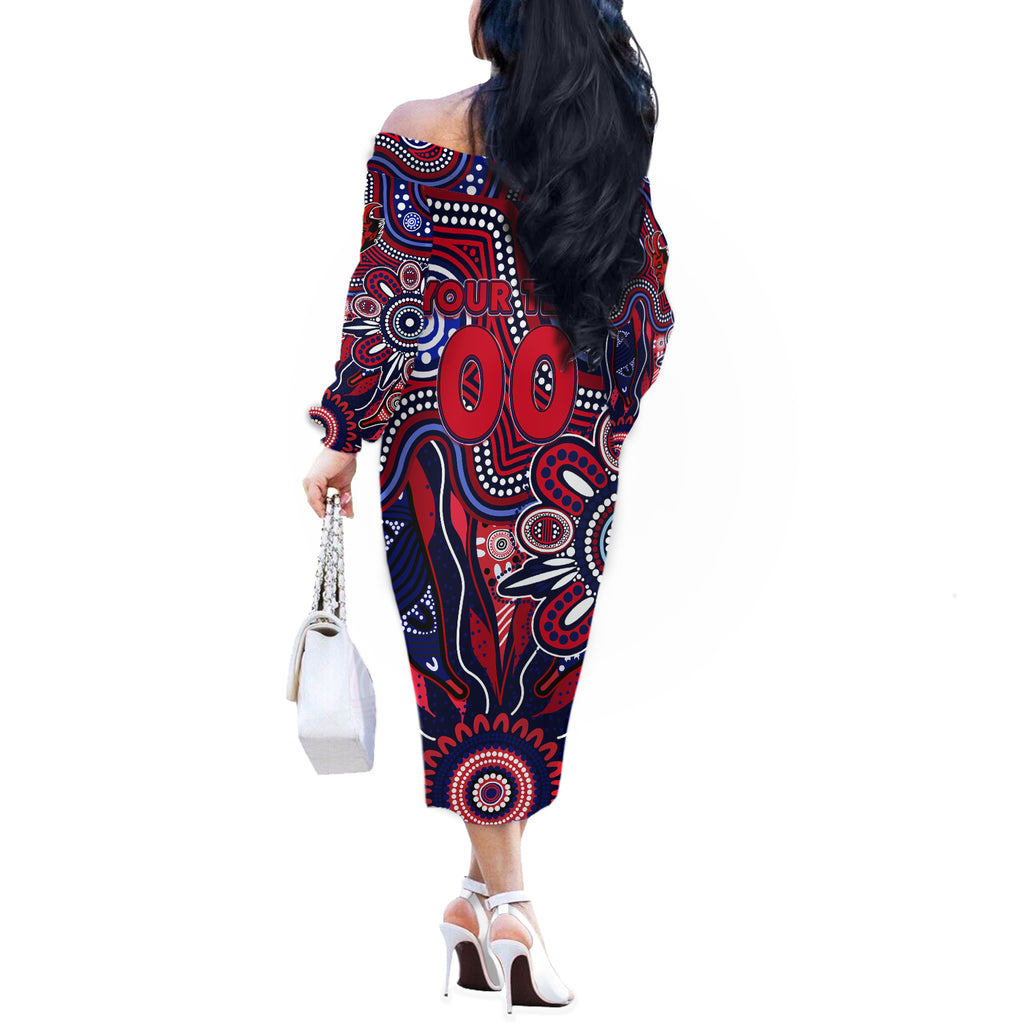 Personalised Demons NAIDOC Week 2024 Off The Shoulder Long Sleeve Dress Aussie Aboriginal Art