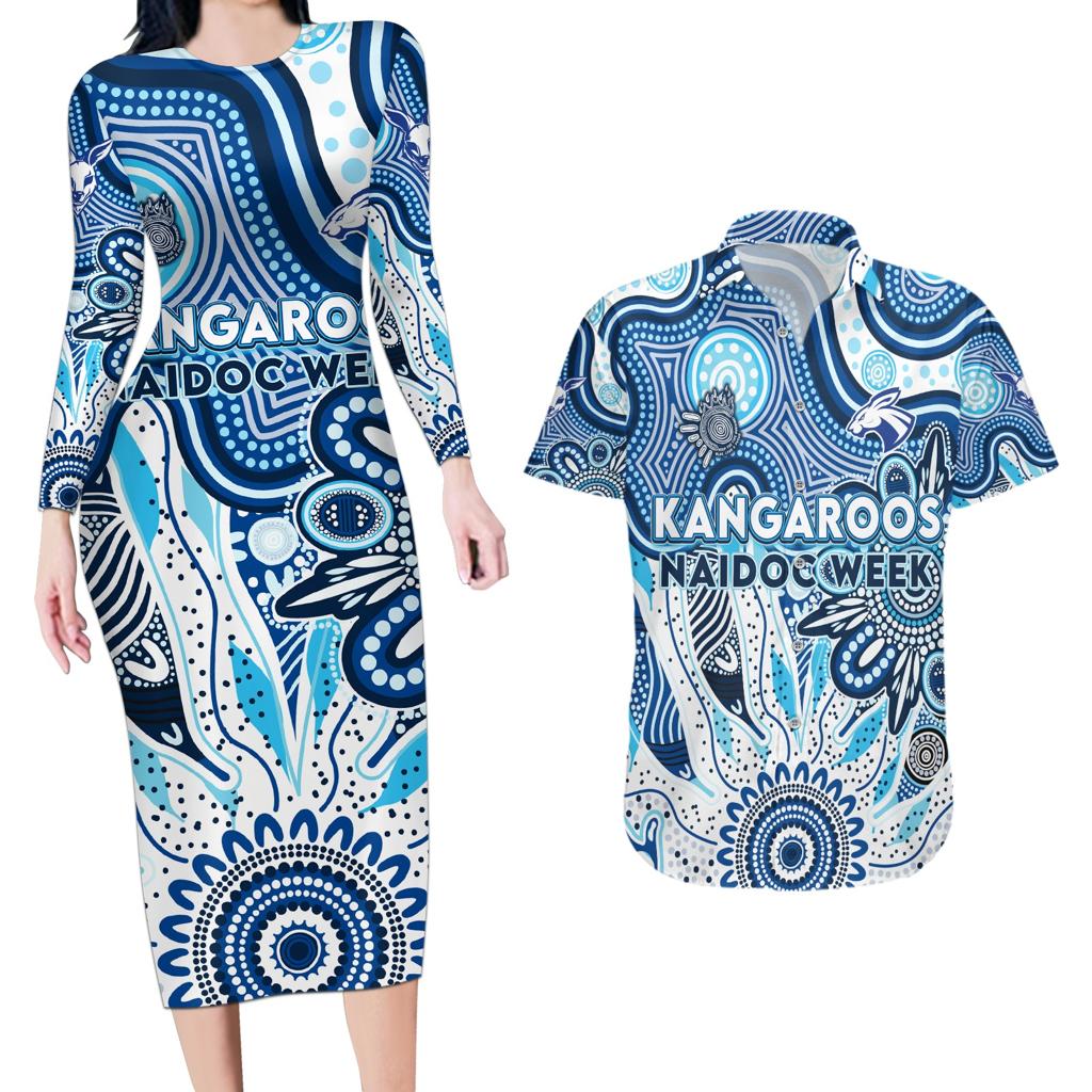 Personalised Kangaroos NAIDOC Week 2024 Couples Matching Long Sleeve Bodycon Dress and Hawaiian Shirt Aussie Aboriginal Art